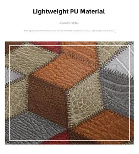 Detail of multi-color patchwork PU leather with crocodile and snake skin textures