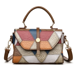 Patchwork Crossbody Bag Women Retro PU Leather Shoulder Handbag Litchi Crocodile Texture Fashion Square Tote Purse Satchel