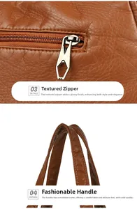Detail view of smooth metal zipper with triangle pull and soft leather handles