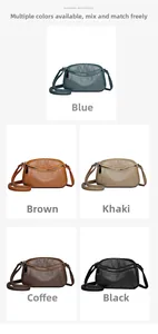 Litchi pattern leather crossbody bags in five colors: Blue, Brown, Khaki, Coffee, Black