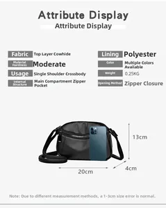 Detailed view of black pebbled leather crossbody bag with smartphone for scale