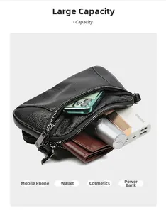 Top-down view of black lychee grain leather crossbody bag showing large storage capacity