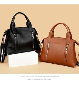 Close-up of vintage large capacity tote bags with pebble leather and geometric wide straps