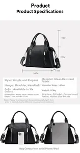 Detailed dimensions of the black litchi textured tote bag with multi-pocket structure