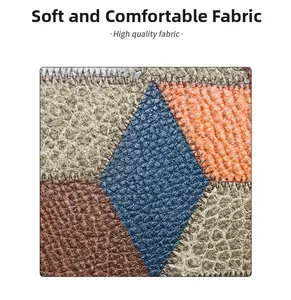 Detail of multi-color leather patchwork with premium stitching on a fashion bag