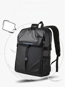 Lightweight 0.49kg black laptop backpack with breathable straps and waterproof fabric