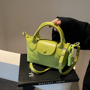 Bright green nylon small square bag with round buckle and detachable shoulder strap