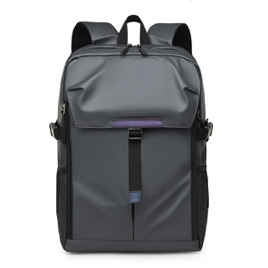 Modern dark grey business backpack with large capacity and purple gradient stripe