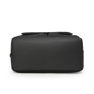 Bottom view of large capacity black business backpack with breathable mesh and nylon fabric