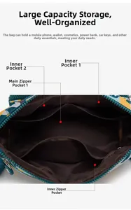 Internal view of floral oxford cross-body bag with multiple storage compartments