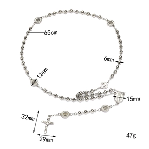Collana rosario vintage argento con ciondolo a croce e catena di perline da 65 cm