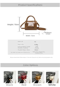 Detailed size specifications for the mini PU leather crossbody bag with pleated texture