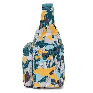 Waterproof multi-compartment crossbody bag with vibrant geometric camouflage print