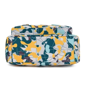 Waterproof nylon crossbody bag with colorful camouflage pattern and silver zipper detail
