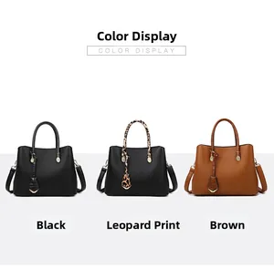 Three large tote bags in black, leopard print, and brown with pebble grain texture