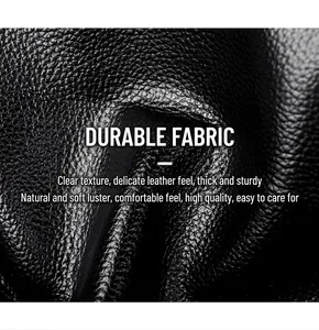 Close-up of high-quality black lychee texture PU leather with a durable matte finish