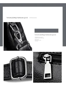 Detail of silver plated hardware on black pebble leather shoulder bag for women