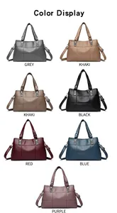 Color display showing seven stylish PU leather shoulder bags with elegant square stitching