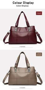 Detailed view of checkered textured faux leather handbags in wine red and khaki brown