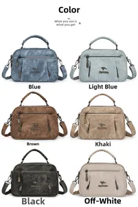 Multiple color options for soft leather tote bags including blue, brown, khaki and black
