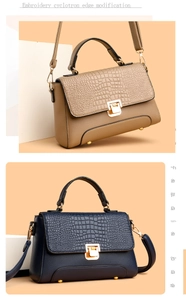 Detail of crocodile-embossed leather texture and gold hardware on two stylish handbags