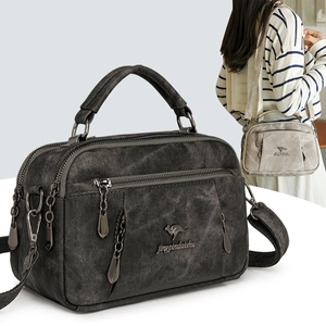 Deep grey washed texture tote bag with multi-zipper pockets and kangaroo logo