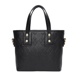 Classic black textured leather tote bag with diamond lattice pattern and gold hardware