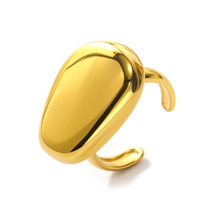 Polished 18K gold geometric open ring with large teardrop motif and mirror finish