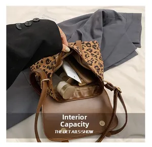 Leopard print crossbody bag interior view showing daily storage and large capacity