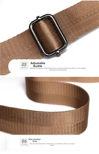 Detail of brown woven strap with gunmetal gray buckle and high-density texture