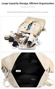 Detail view of large capacity backpack interior showing organized storage compartments