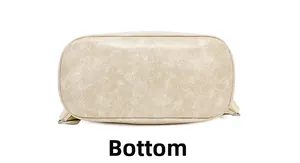 Detailed bottom view of the cream PU leather backpack with a spacious oval base