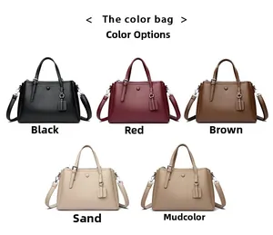 Litchi pattern leather tote bags in five colors with metal buckles and shoulder straps