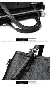 Detail of lychee pattern leather handbag showing silver buckle and stitching