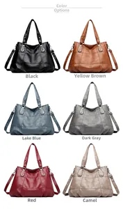 Collection of six vintage large capacity tote bags in multiple colors with U-shaped metal ring
