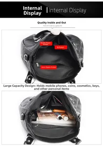 Internal display of large capacity shoulder bag with phone and zipper pockets