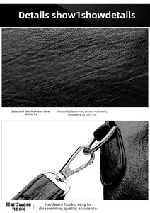 Close-up of litchi grain leather texture and detachable silver metal swivel hook