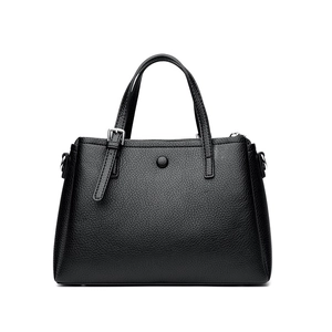 Black lychee pattern leather tote bag with silver hardware and top handle for women