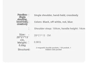 Detailed size and structure chart of the embroidered handbag with four color options
