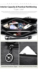 Detail view of large capacity tote bag featuring multi-pocket interior and anti-theft pocket
