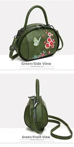 Detail of green handbag featuring intricate floral and butterfly embroidery in Chinese style