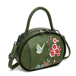 Green vintage cylinder handbag with floral embroidery for traditional Chinese dress