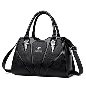 Black large capacity tote bag with pebble texture and kangaroo metal logo