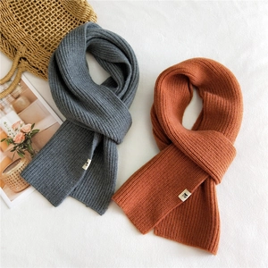 Winter Knitted Scarf Solid Color Warm Wool Blend Ribbed Long Soft Thickened Neck Warmer Women Autumn Casual Versatile