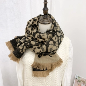 Écharpe D'Hiver Imprimé Léopard Femme Épaissie Chaude Châle En Tricot Avec Glands Mode Vintage Longue