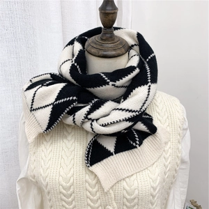 Sciarpa In Maglia A Rombi Inverno Calda Doppia Faccia Morbida Spessa Bordo A Costine Retro Stile Coreano Accessori Donna