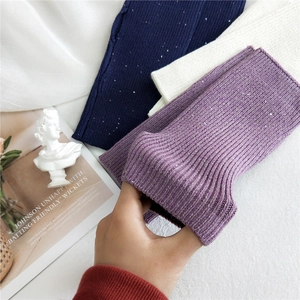 Women's fingerless knit arm warmer gloves with sequins in navy, white and purple