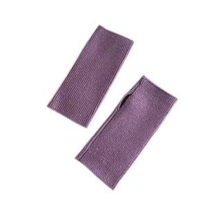 Sparkling dark purple knit fingerless long gloves with ribbed texture and sequins