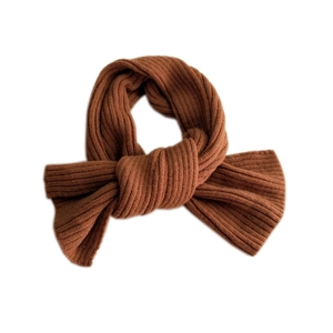 Thick caramel knitted striped scarf with ribbed texture for winter warmth and comfort
