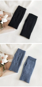 Detailed cable-knit pattern and ribbed cuff on warm fingerless winter gloves